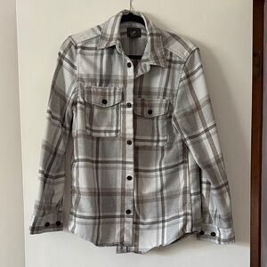 H&M White and Brown Plaid Shirt Jacket